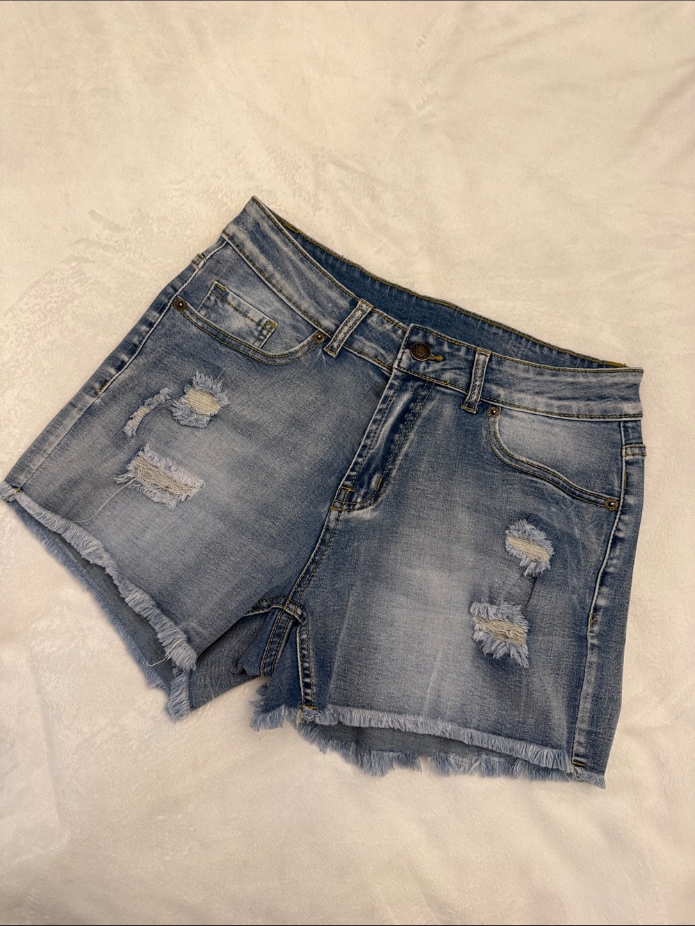 Amazon Stretch Light Blue Distressed Denim Jean Shorts